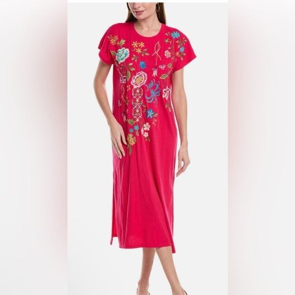Johnny Was Size XL Long Dress Raspberry Red Loose Fit Cotton Knit NWT - Picture 1 of 7
